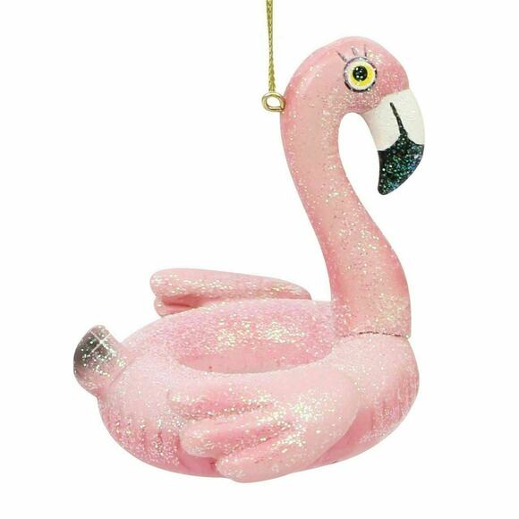 Flamingo Pink Christmas Tree Ornament Floatie Resin Dusted Glitter 4 in - Picture 2 of 2